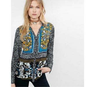 Express Portofino Floral Scarf Print Button Down Blouse | Sz S